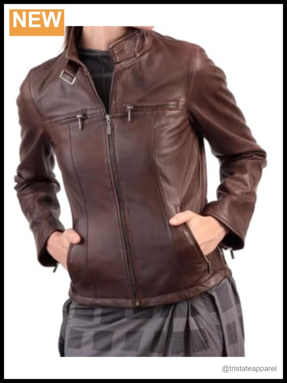 Women's Real Lambskin Leather Cafe Racer Jacket